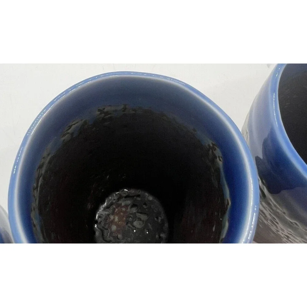 3 Studio Art Pottery 12 Ounce Tumbler Blue Drip Glaze Vase brown cup decor